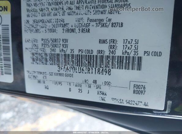 3FA6P0LU6JR118498 2018 FORD FUSION HYBRID Black ძრავის განყოფილების ხედი