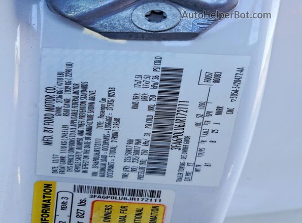 3FA6P0LU6JR172111 2018 FORD FUSION White Engine compartment view