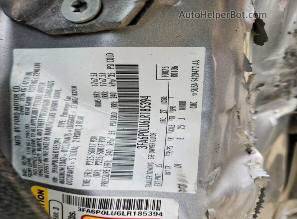 3FA6P0LU6LR185394 2020 FORD FUSION Silver Вид підкапотного простору