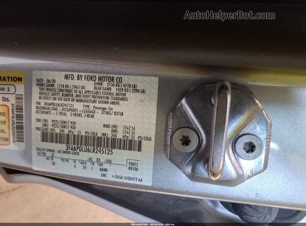 3FA6P0LU6LR245125 2020 FORD FUSION Silver Widok komory silnika