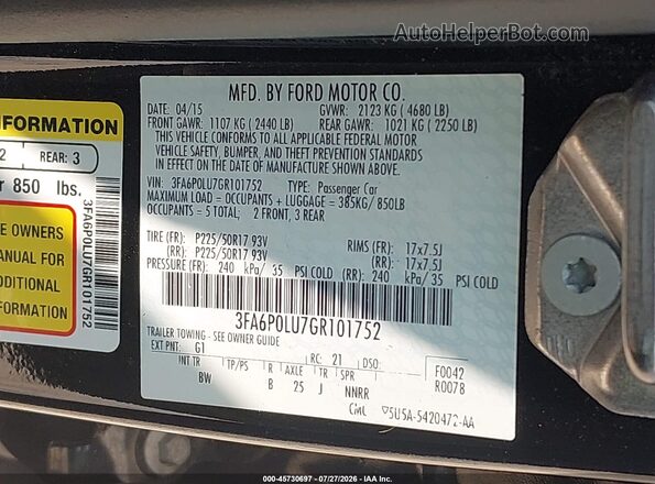 3FA6P0LU7GR101752 2016 FORD FUSION HYBRID Black Շարժիչի բաժամունքի տեսք
