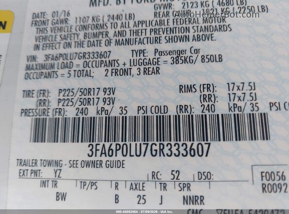 3FA6P0LU7GR333607 2016 FORD FUSION HYBRID White Вид підкапотного простору
