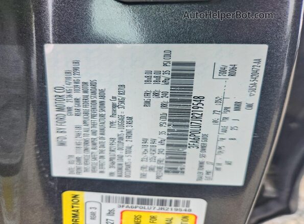 3FA6P0LU7JR219548 2018 FORD FUSION Gray ძრავის განყოფილების ხედი