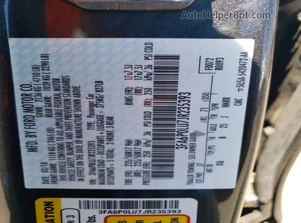 3FA6P0LU7JR235393 2018 FORD FUSION Charcoal Widok naklejki z numerem VIN