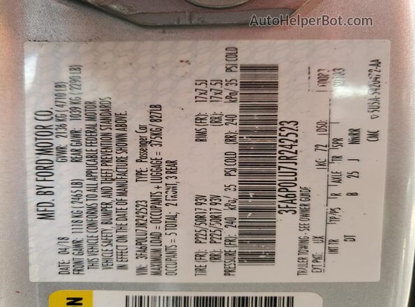 3FA6P0LU7JR242523 2018 FORD FUSION Silver Engine compartment view