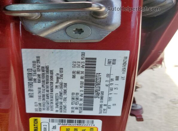 3FA6P0LU7KR222774 2019 FORD FUSION Бордовый Вид подкапотного пространства