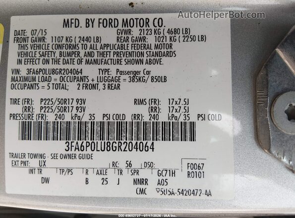 3FA6P0LU8GR204064 2016 FORD FUSION HYBRID Silver Engine compartment view