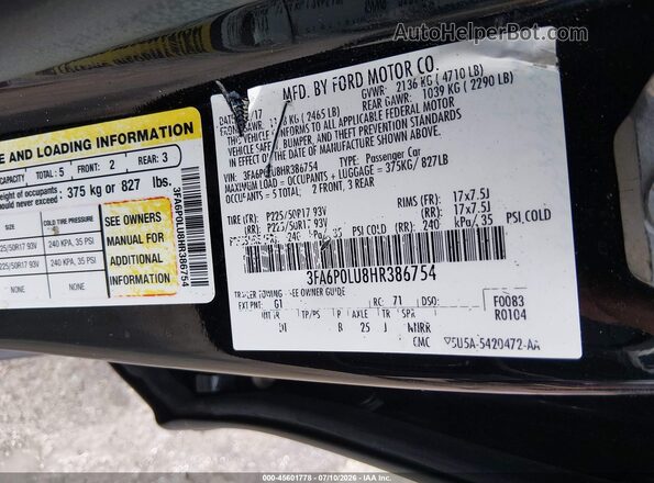 3FA6P0LU8HR386754 2017 FORD FUSION HYBRID Black Engine compartment view
