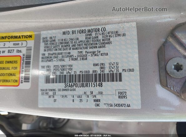 3FA6P0LU8JR115148 2018 FORD FUSION HYBRID Серебряный Вид подкапотного пространства