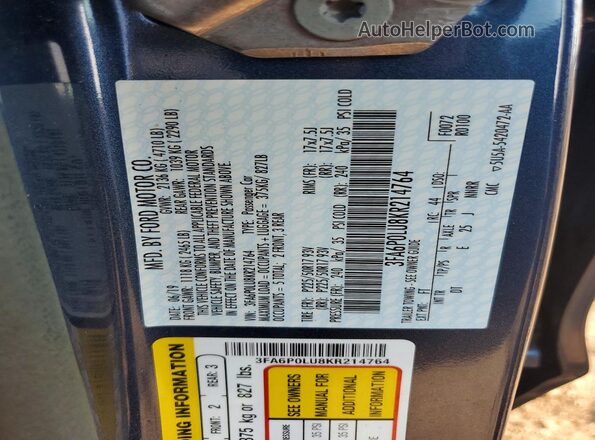3FA6P0LU8KR214764 2019 FORD FUSION Blue Շարժիչի բաժամունքի տեսք