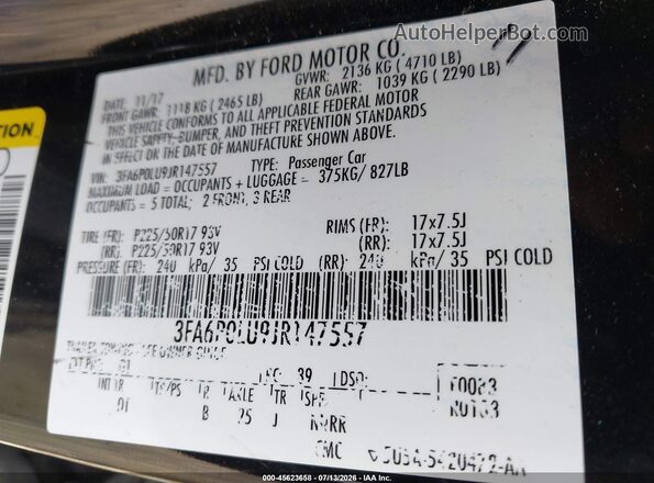 3FA6P0LU9JR147557 2018 FORD FUSION HYBRID Black Engine compartment view