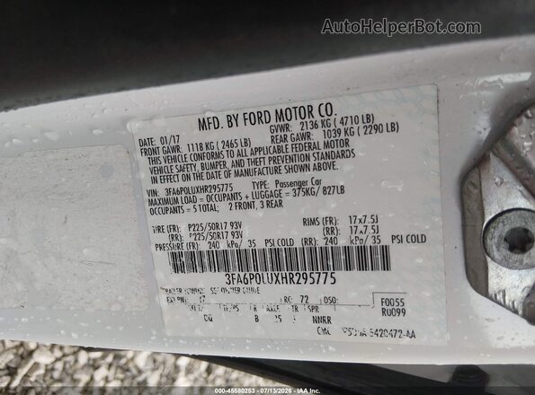 3FA6P0LUXHR295775 2017 FORD FUSION HYBRID White Вид підкапотного простору
