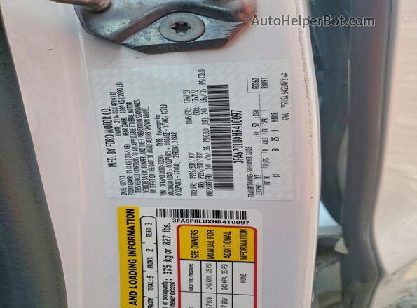 3FA6P0LUXHR410097 2017 FORD FUSION White Widok naklejki z numerem VIN