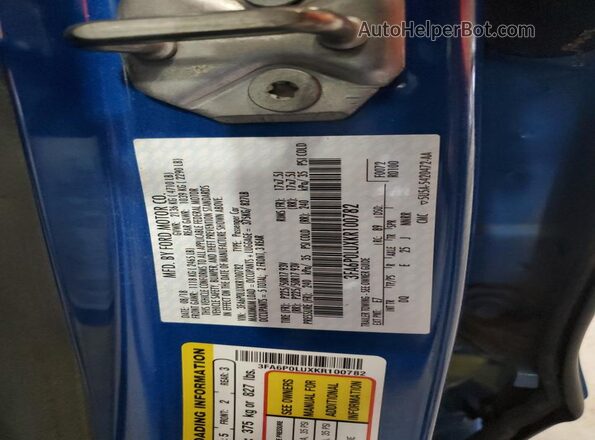 3FA6P0LUXKR100782 2019 FORD FUSION Blue Вид наклейки з VIN-кодом