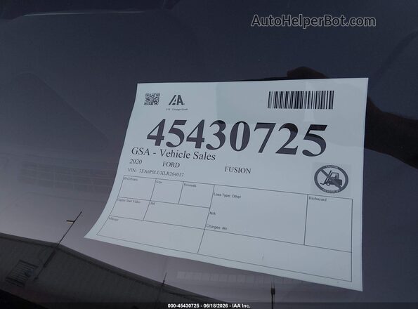 3FA6P0LUXLR264017 2020 FORD FUSION White უკანა ხედი