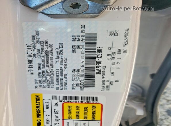 3FA6P0PU1HR282018 2017 FORD FUSION White ძრავის განყოფილების ხედი