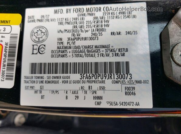 3FA6P0PU9JR130073 2018 FORD FUSION Black Вид підкапотного простору