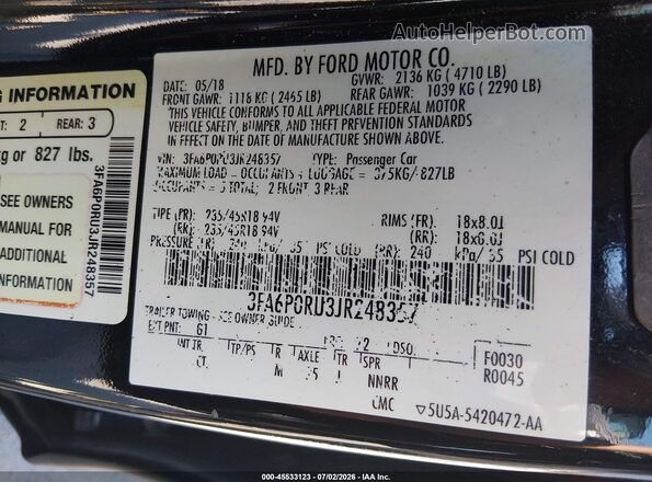 3FA6P0RU3JR248357 2018 FORD FUSION HYBRID Black Engine compartment view