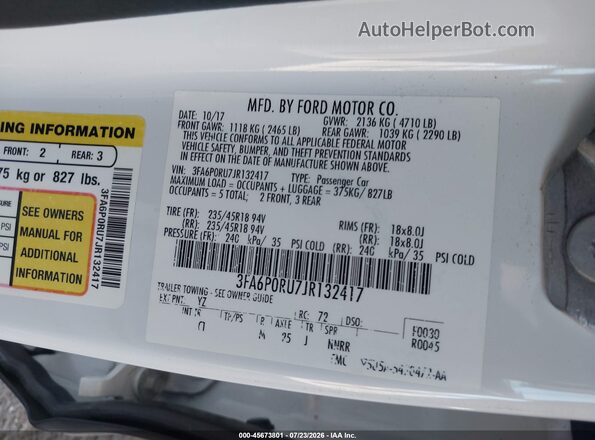 3FA6P0RU7JR132417 2018 FORD FUSION HYBRID White Շարժիչի բաժամունքի տեսք