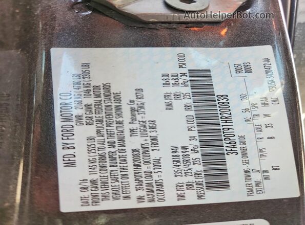 3FA6P0T91HR200838 2017 FORD FUSION Gray Engine compartment view