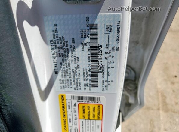 3FA6P0T91LR235937 2020 FORD FUSION White ძრავის განყოფილების ხედი
