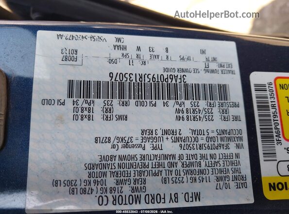 3FA6P0T95JR135076 2018 FORD FUSION Blue Շարժիչի բաժամունքի տեսք