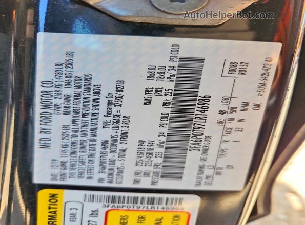 3FA6P0T97LR146986 2020 FORD FUSION Blue ძრავის განყოფილების ხედი
