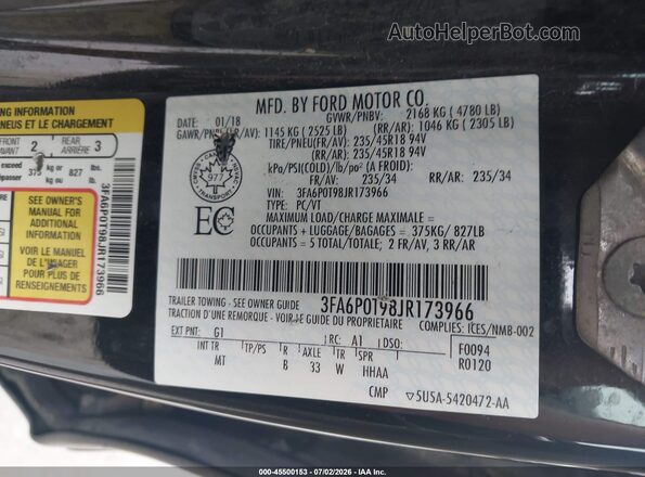 3FA6P0T98JR173966 2018 FORD FUSION Черный Вид подкапотного пространства