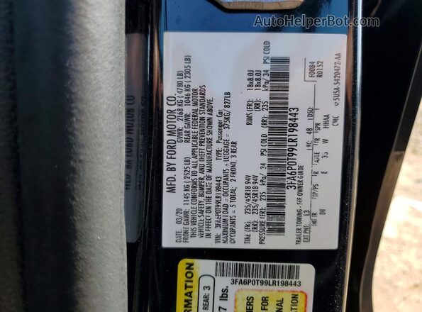 3FA6P0T99LR198443 2020 FORD FUSION Blue Вид підкапотного простору