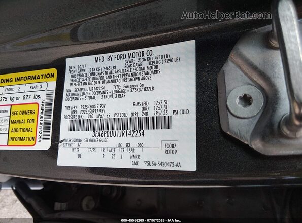 3FA6P0UU1JR142254 2018 FORD FUSION HYBRID Серый Вид подкапотного пространства