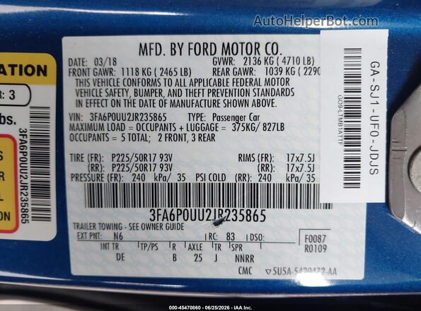 3FA6P0UU2JR235865 2018 FORD FUSION HYBRID  Widok komory silnika