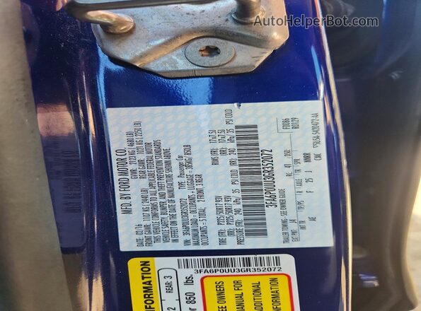 3FA6P0UU3GR352072 2016 FORD FUSION Blue Вид підкапотного простору