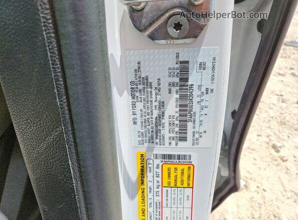 3FA6P0UU3JR204396 2018 FORD FUSION White Вид підкапотного простору