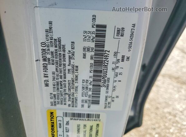 3FA6P0UU3JR224972 2018 FORD FUSION White Engine compartment view