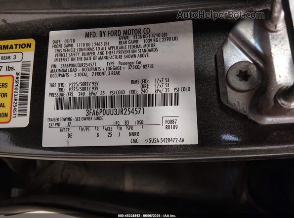 3FA6P0UU3JR254571 2018 FORD FUSION HYBRID Gray Շարժիչի բաժամունքի տեսք