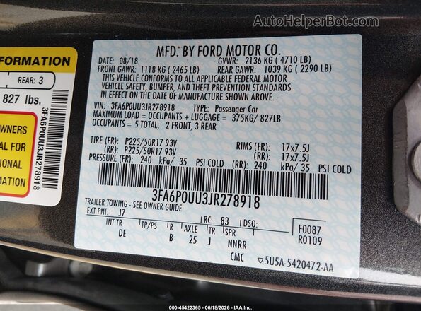 3FA6P0UU3JR278918 2018 FORD FUSION HYBRID Gray Вид підкапотного простору
