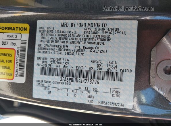 3FA6P0UU4JR278796 2018 FORD FUSION HYBRID Gray Engine compartment view