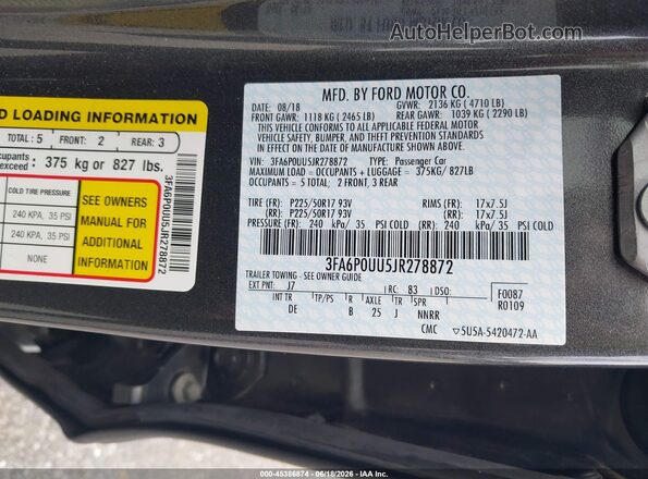 3FA6P0UU5JR278872 2018 FORD FUSION HYBRID Gray Շարժիչի բաժամունքի տեսք