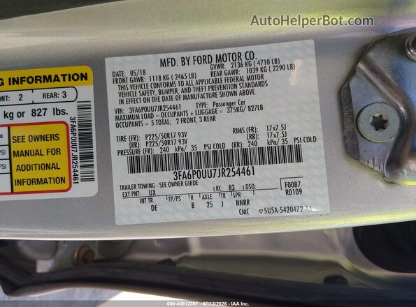 3FA6P0UU7JR254461 2018 FORD FUSION HYBRID Silver Вид підкапотного простору