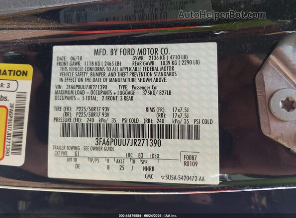 3FA6P0UU7JR271390 2018 FORD FUSION HYBRID Black Vista del compartimento del motor