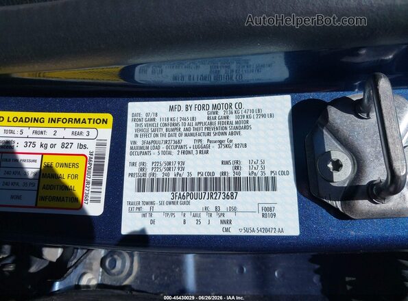 3FA6P0UU7JR273687 2018 FORD FUSION HYBRID Dark Blue Engine compartment view