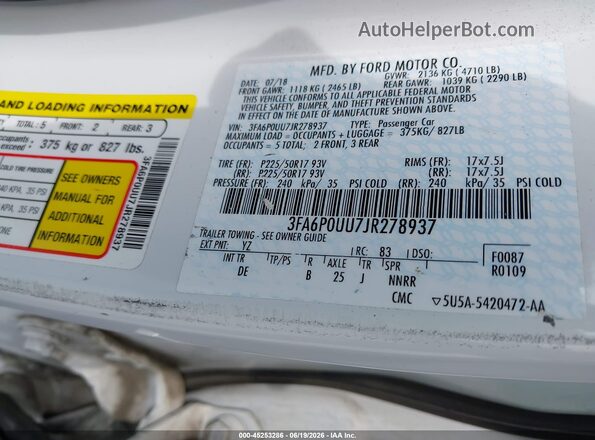 3FA6P0UU7JR278937 2018 FORD FUSION HYBRID White Շարժիչի բաժամունքի տեսք
