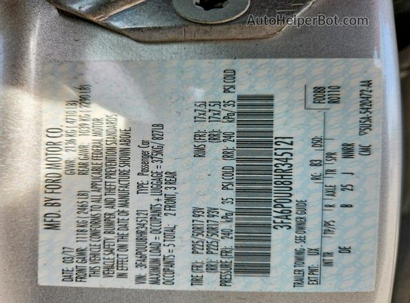 3FA6P0UU8HR345121 2017 FORD FUSION Silver Շարժիչի բաժամունքի տեսք
