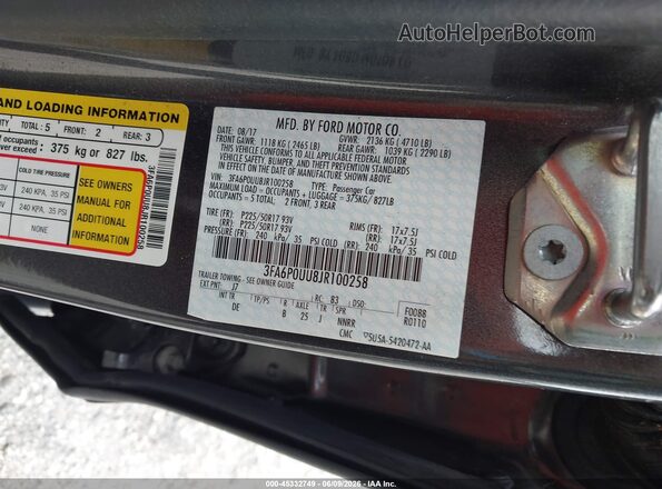 3FA6P0UU8JR100258 2018 FORD FUSION HYBRID Gray Вид підкапотного простору