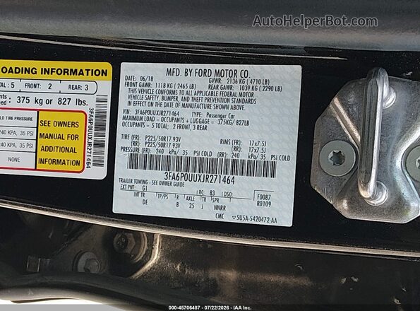 3FA6P0UUXJR271464 2018 FORD FUSION HYBRID Black Engine compartment view