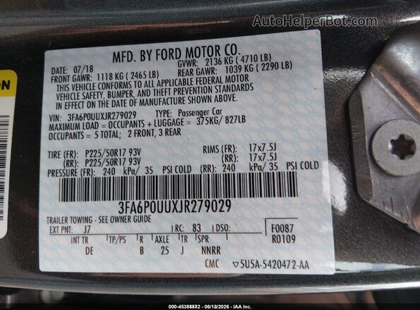 3FA6P0UUXJR279029 2018 FORD FUSION HYBRID Серый Вид подкапотного пространства