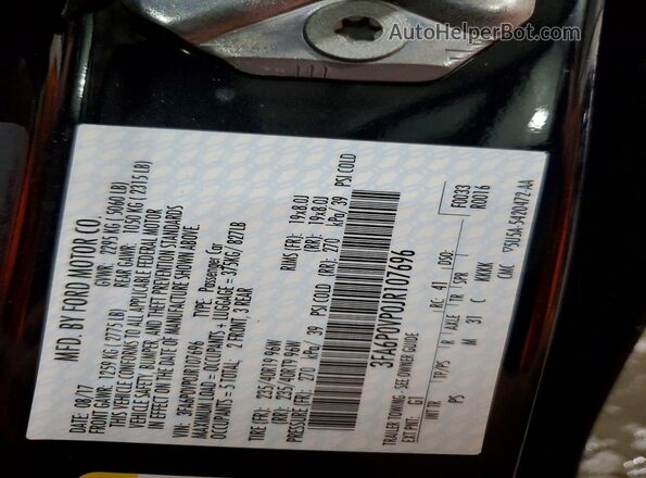 3FA6P0VP0JR107696 2018 FORD FUSION Black Vista de la etiqueta del VIN