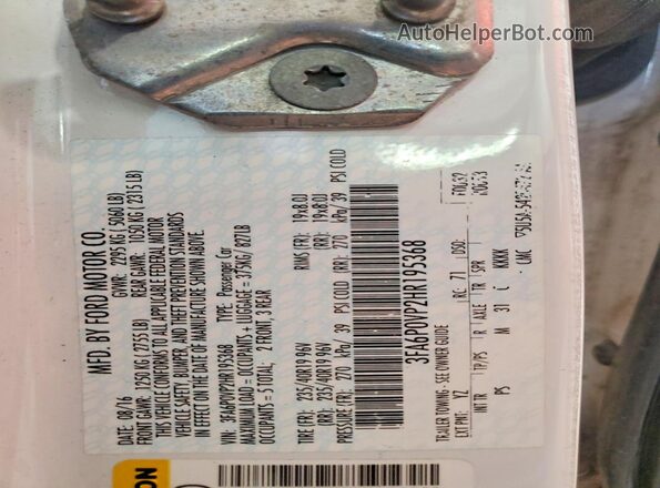 3FA6P0VP2HR195368 2017 FORD FUSION White Вид підкапотного простору