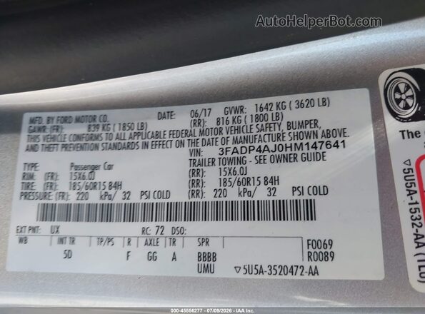 3FADP4AJ0HM147641 2017 FORD FIESTA Silver Вид підкапотного простору