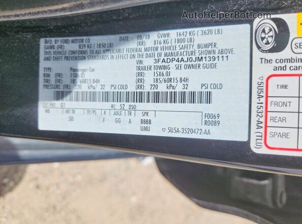 3FADP4AJ0JM139111 2018 FORD FIESTA Black Շարժիչի բաժամունքի տեսք